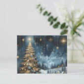 Christmas tree & starry night postcard postkarte (Stehend Vorderseite)