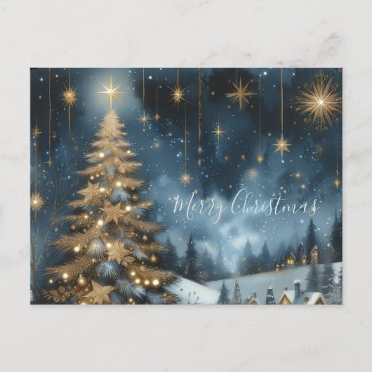 Christmas tree & starry night postcard postkarte (Vorderseite)