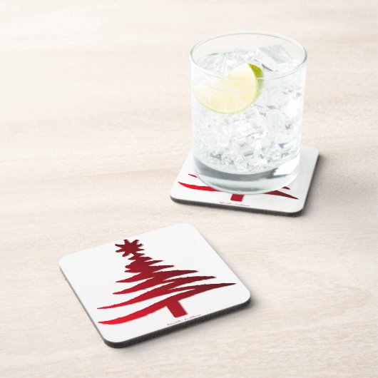 Christmas Tree Stencil Red Getränkeuntersetzer (Rechte Seite)