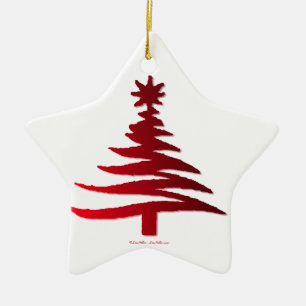 Christmas Tree Stencil Red Keramikornament