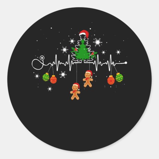 Christmas Tree Stethoscope Heartbeat Gingerbread O Runder Aufkleber (Vorderseite)