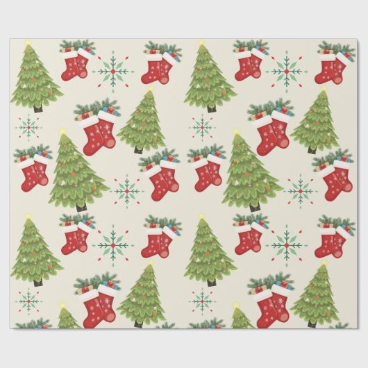 Christmas Tree, Stocking & Snowflake WrappingPaper Geschenkpapier (Flach)