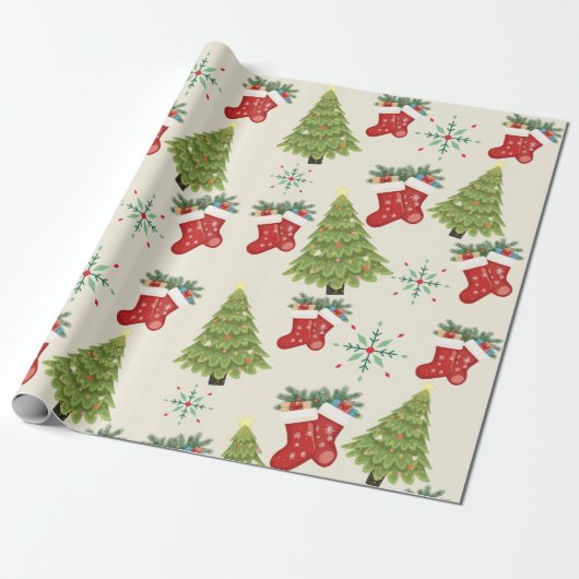 Christmas Tree, Stocking & Snowflake WrappingPaper Geschenkpapier (Ungerollt)