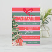 Christmas Tree Stripes Girls Baby Shower Einladung (Stehend Vorderseite)