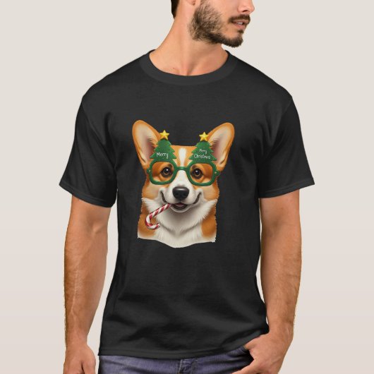 Christmas Tree Sunglasses Corgi Candy Cane Mens Wo T-Shirt (Vorderseite)