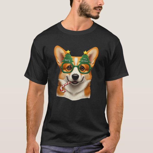 Christmas Tree Sunglasses Corgi Candy Cane Mens Wo T-Shirt (Vorderseite)