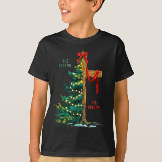 Christmas Tree The Season Jesus Cross The Reason T-Shirt (Vorderseite)