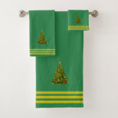 Christmas Tree, Three Stripes on Forest Green Badhandtuch Set (Insitu)