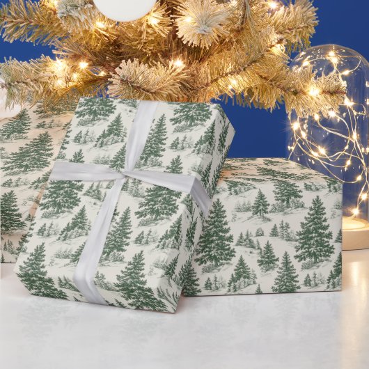 Christmas Tree Toile De Jouy Green Geschenkpapier (Feiertage)