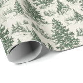 Christmas Tree Toile De Jouy Green Geschenkpapier (Rolleneckpunkt)