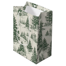 Christmas Tree Toile De Jouy Green Mittlere Geschenktüte