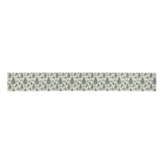 Christmas Tree Toile De Jouy Green Ripsband (Vorderseite)