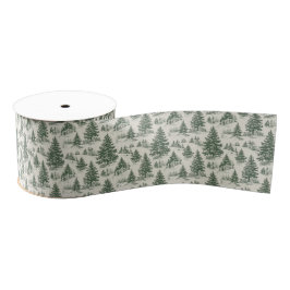 Christmas Tree Toile De Jouy Green Ripsband