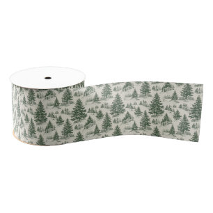 Christmas Tree Toile De Jouy Green Ripsband