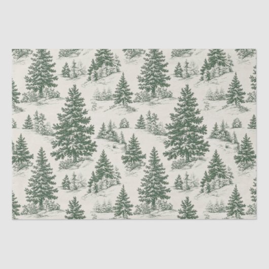 Christmas Tree Toile De Jouy Green Seidenpapier (Vorderseite)
