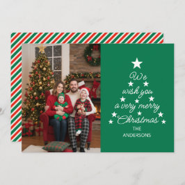 Christmas Tree Typography Family Photo Stars Green Feiertagskarte