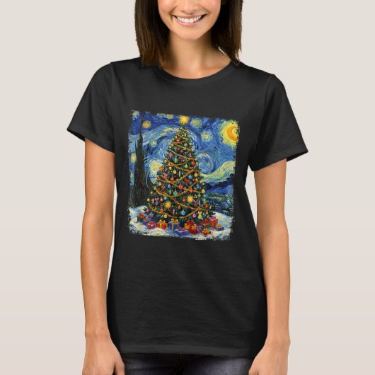 Christmas Tree Van Gogh Starry Night Christmas 202 T-Shirt (Vorderseite)