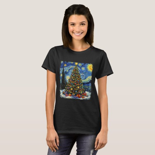 Christmas Tree Van Gogh Starry Night Christmas 202 T-Shirt (Vorne ganz)