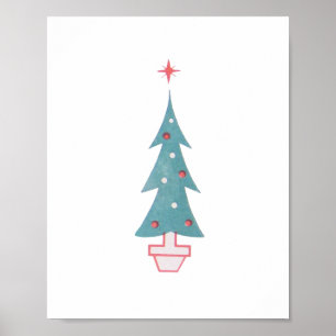 Christmas Tree Vintage 1950s Inspired Art Poster