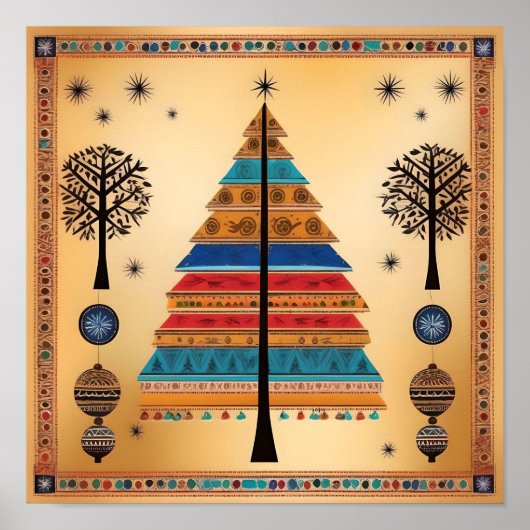 Christmas Tree Warli Art Poster (Vorne)