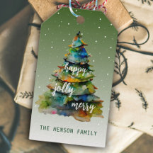 Christmas Tree Watercolor Merry Jolly Happy