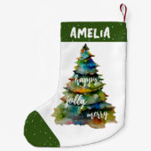 Christmas Tree Watercolor Merry Jolly Happy Kleiner Weihnachtsstrumpf (Rückseite)
