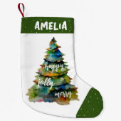 Christmas Tree Watercolor Merry Jolly Happy Kleiner Weihnachtsstrumpf (Vorderseite)