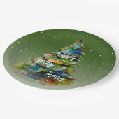 Christmas Tree Watercolor Merry Jolly Happy Pappteller (Schrägansicht)