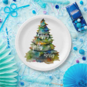Christmas Tree Watercolor Merry Jolly Happy Pappteller (Party)