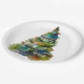 Christmas Tree Watercolor Merry Jolly Happy Pappteller (Schrägansicht)