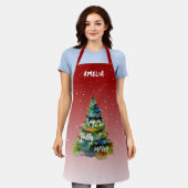 Christmas Tree Watercolor Merry Jolly Happy Red Schürze (Getragen)