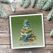 Christmas Tree Watercolor Merry Jolly Happy Serviette
