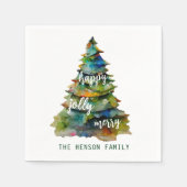 Christmas Tree Watercolor Merry Jolly Happy Serviette (Vorderseite)