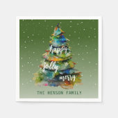 Christmas Tree Watercolor Merry Jolly Happy Serviette (Vorderseite)