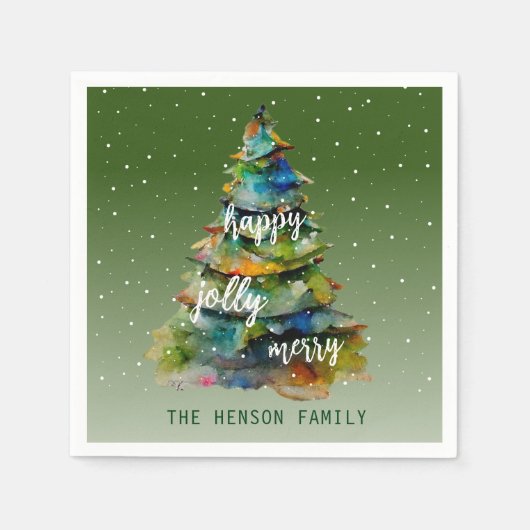 Christmas Tree Watercolor Merry Jolly Happy Serviette (Vorderseite)