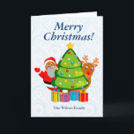 Christmas tree with black Santa Claus & Rudolph, Feiertagskarte<br><div class="desc">Fun Christmas tree with a black Santa Claus and Rudolph, peeking out from behind it, after delivering Christmas presents. The text says "Merry Christmas ADD FAMILY NAME". Click the "Customize it" button to add YOUR OWN TEXT, make your own changes and create your own original and unique gift. CONTACT US...</div>