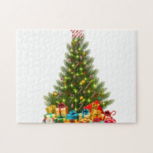 Christmas tree with decorations and gift boxes puzzle