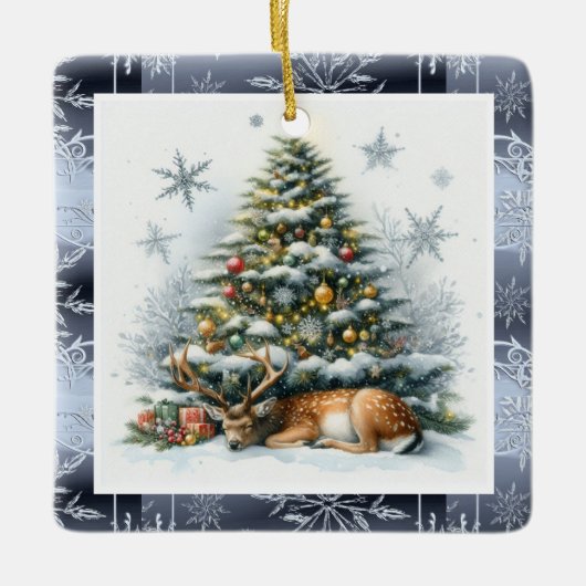 Christmas Tree with Deer   Keramikornament (Vorderseite)