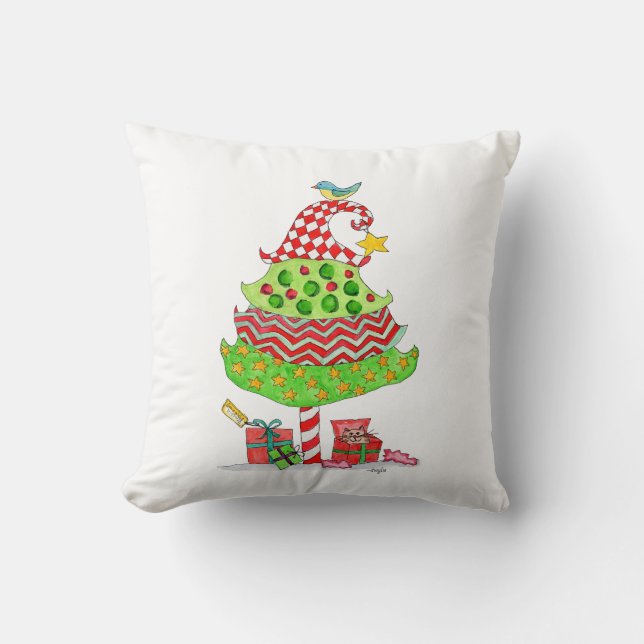 Christmas Tree with Presents and Cat Kissen (Vorderseite)