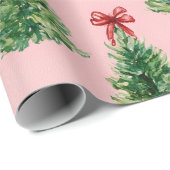 Christmas Tree with Red Bow | Pink Wrapping Paper Geschenkpapier (Rolleneckpunkt)