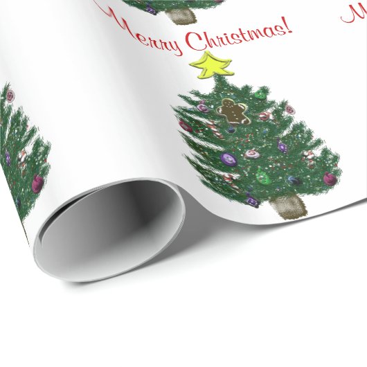 Christmas Tree Yellow Star Gingerbread Man Geschenkpapier (Rolleneckpunkt)