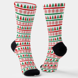 Christmas Trees and Snowflakes Print Socks Socken