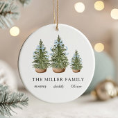 Christmas Trees Bow Blue Keramik Ornament