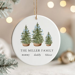 Christmas Trees Bow Blue Keramik Ornament
