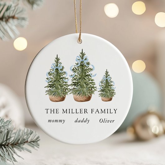Christmas Trees Bow Blue Keramik Ornament