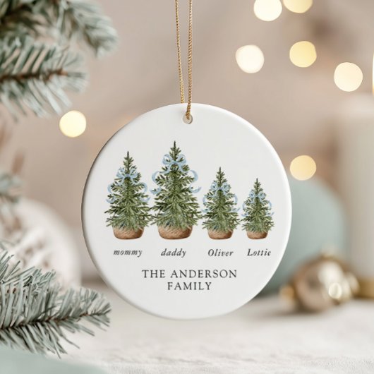 Christmas Trees Bow Blue Keramik Ornament
