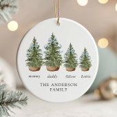 Christmas Trees Bow Blue Keramik Ornament