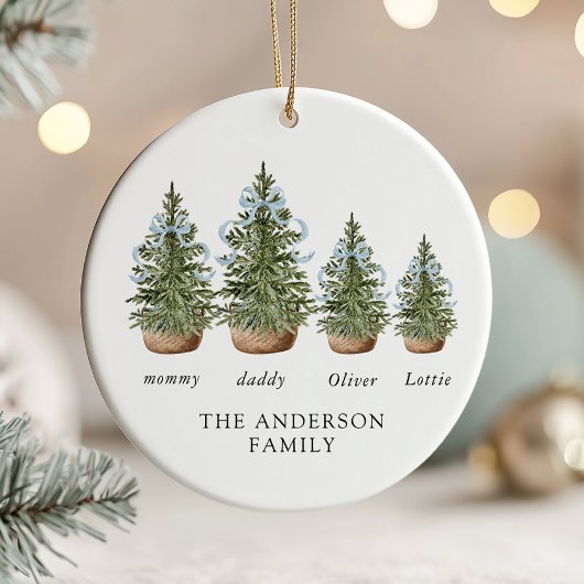 Christmas Trees Bow Blue Keramik Ornament