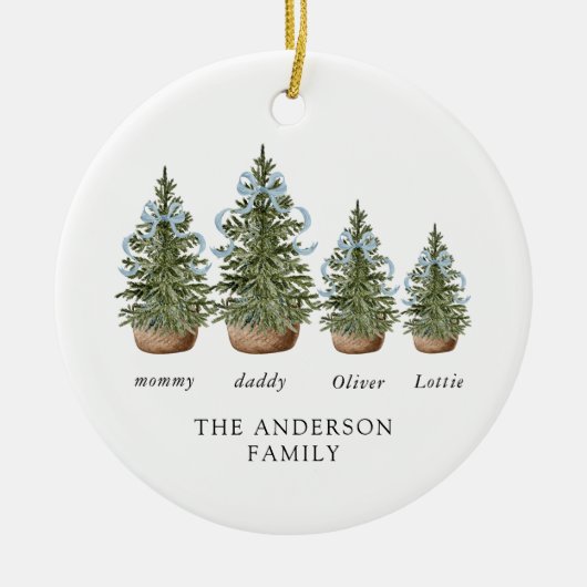 Christmas Trees Bow Blue Keramik Ornament (Vorne)