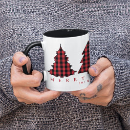Christmas Trees Cute Holiday Buffalo Check Pattern Tasse